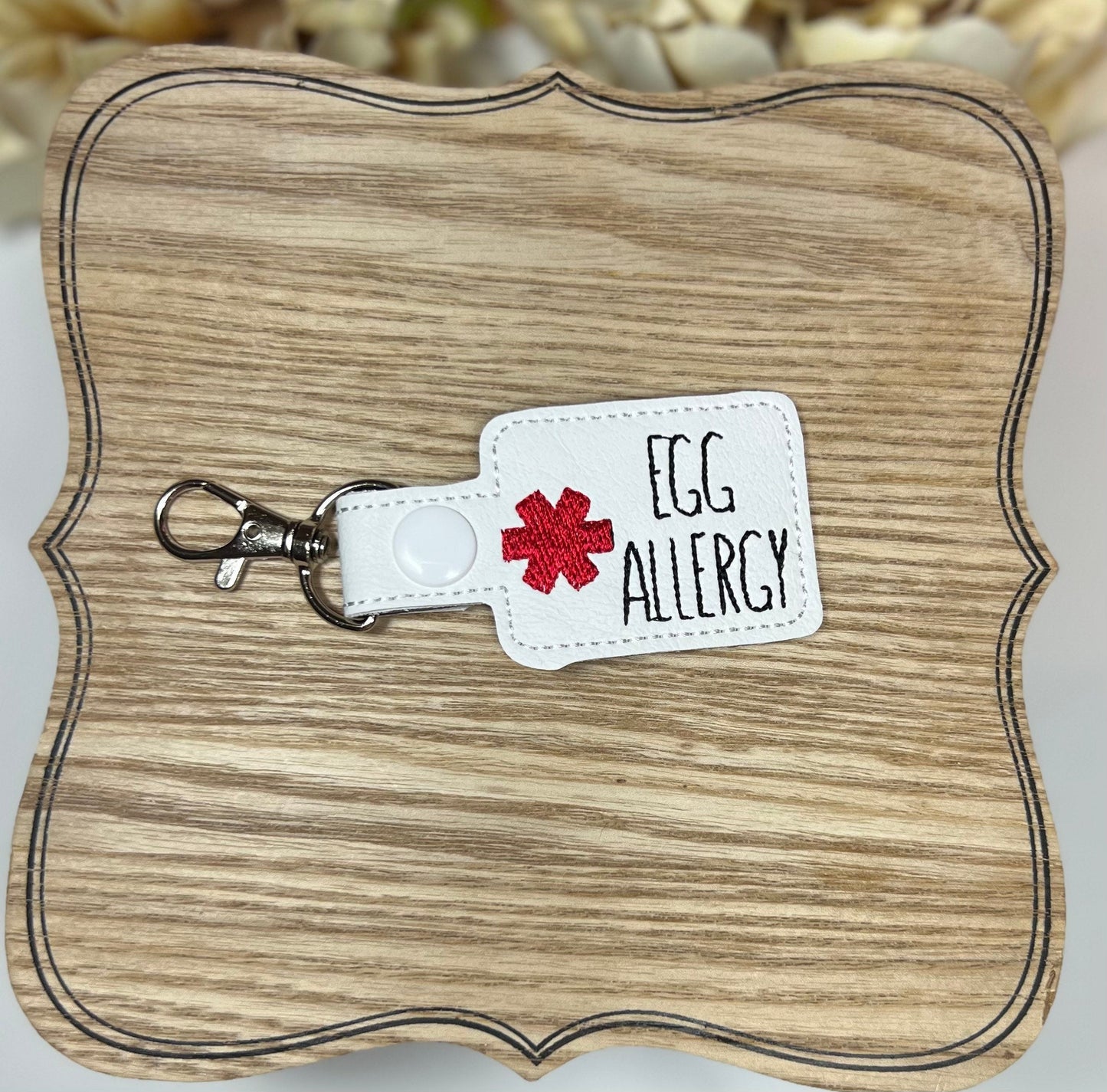 Egg Allergy Awareness Tag Snap Tab Keychain-Charming Little Stitches
