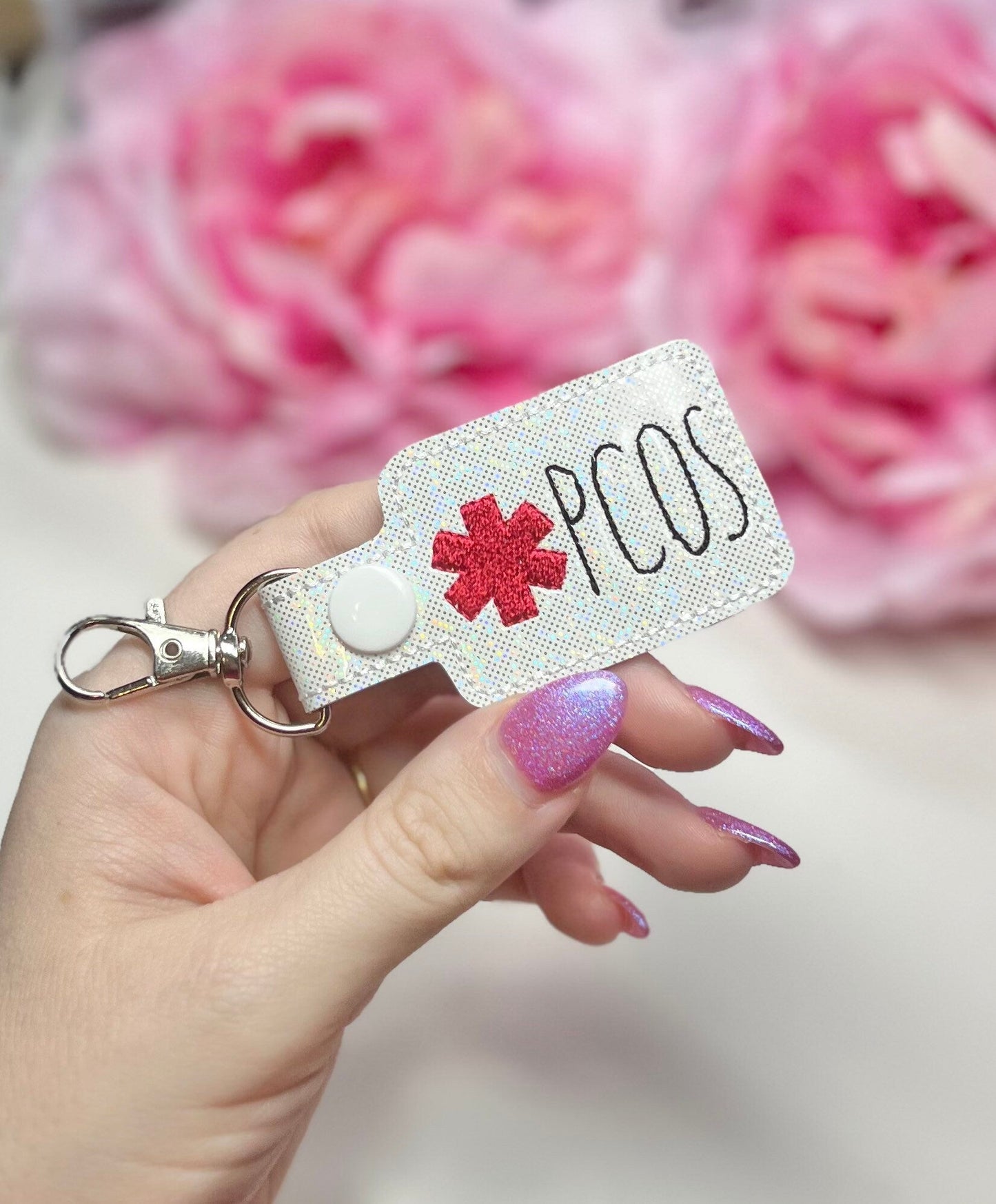 PCOS Medical Awareness Snap Tab Keychain Key Ring-Charming Little Stitches