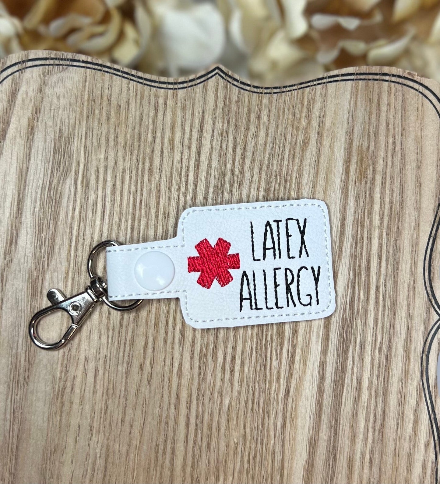 Latex Allergy Awareness Tag Snap Tab Keychain-Charming Little Stitches