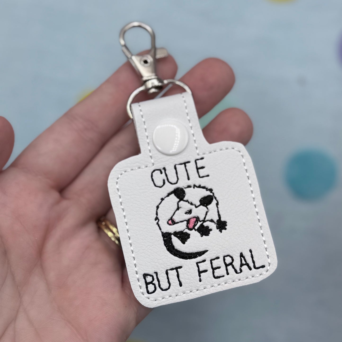 Cute but Feral Opossum Keychain