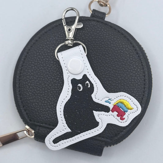 Good Kitty Cat Knocking over an elephant keychain snap tab / lanyard / tag / purse accessories
