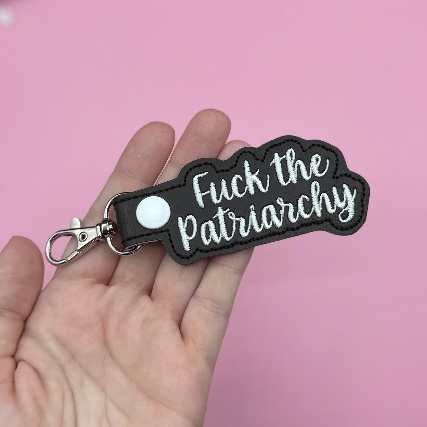 Fuck the Patriarchy Black and White keychain snap tab-Charming Little Stitches