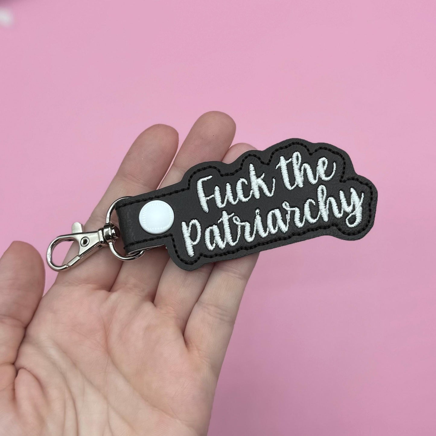 Fuck the Patriarchy Black and White keychain snap tab-Charming Little Stitches
