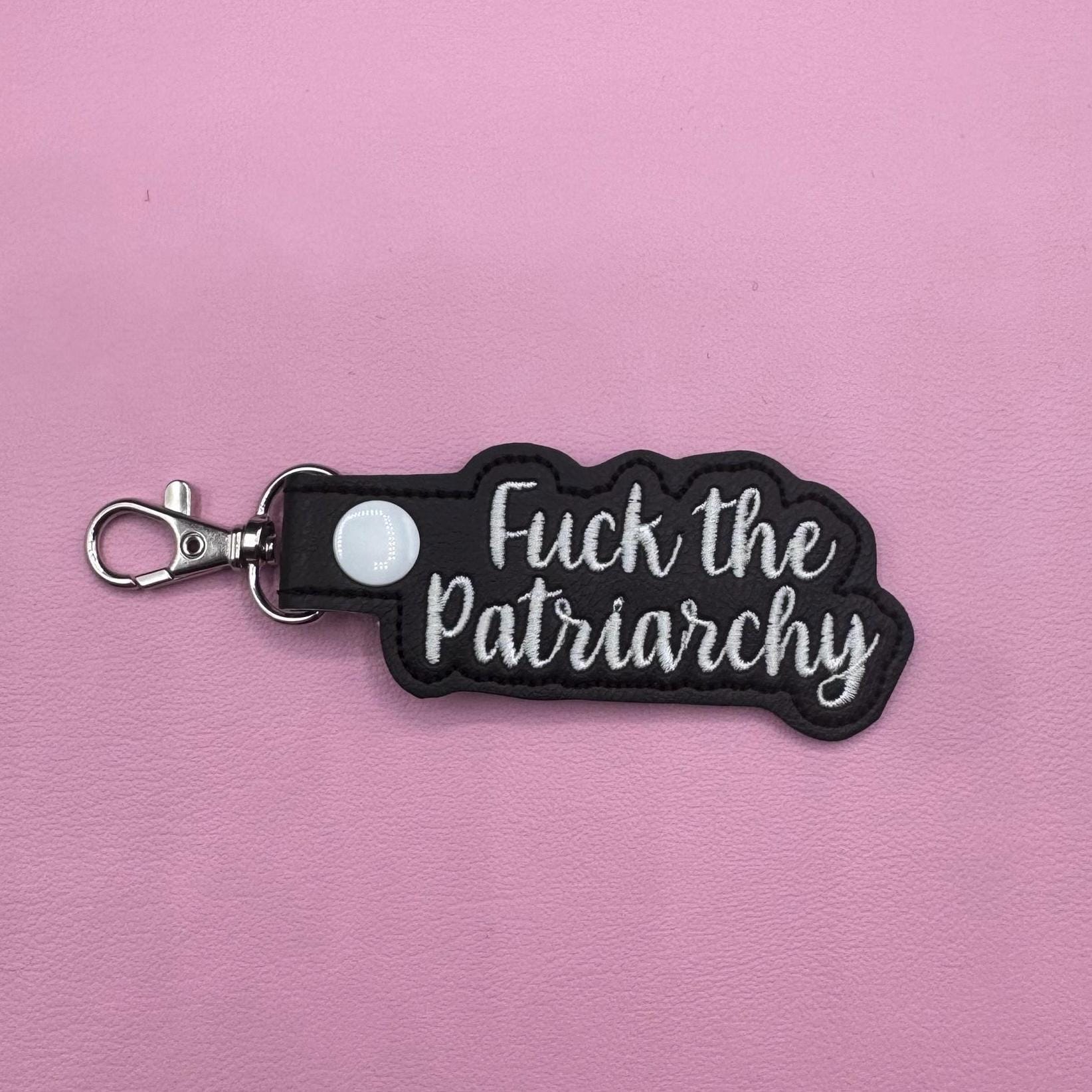 Fuck the Patriarchy Black and White keychain snap tab-Charming Little Stitches