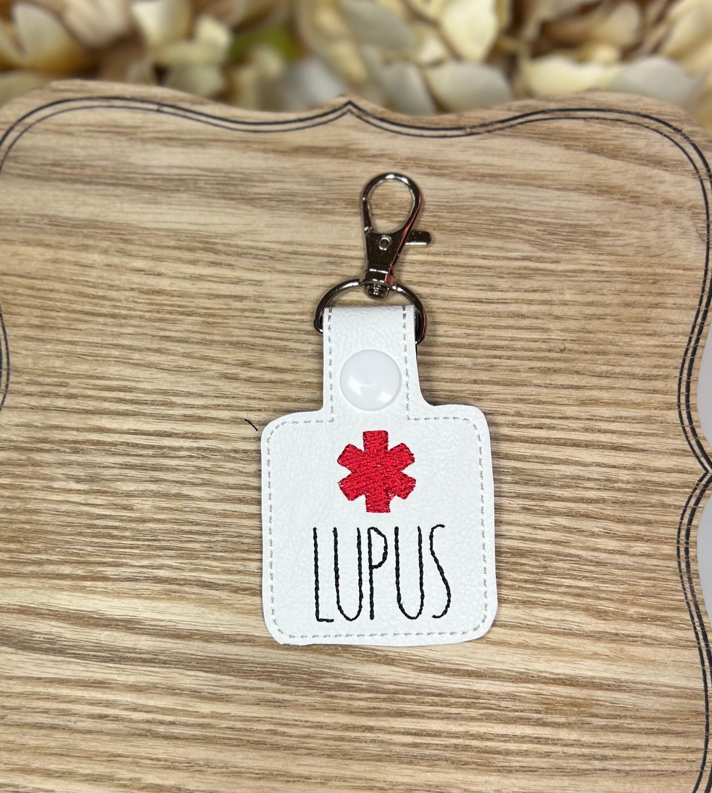 Lupus  Awareness Tag Snap Tab Keychain-Charming Little Stitches