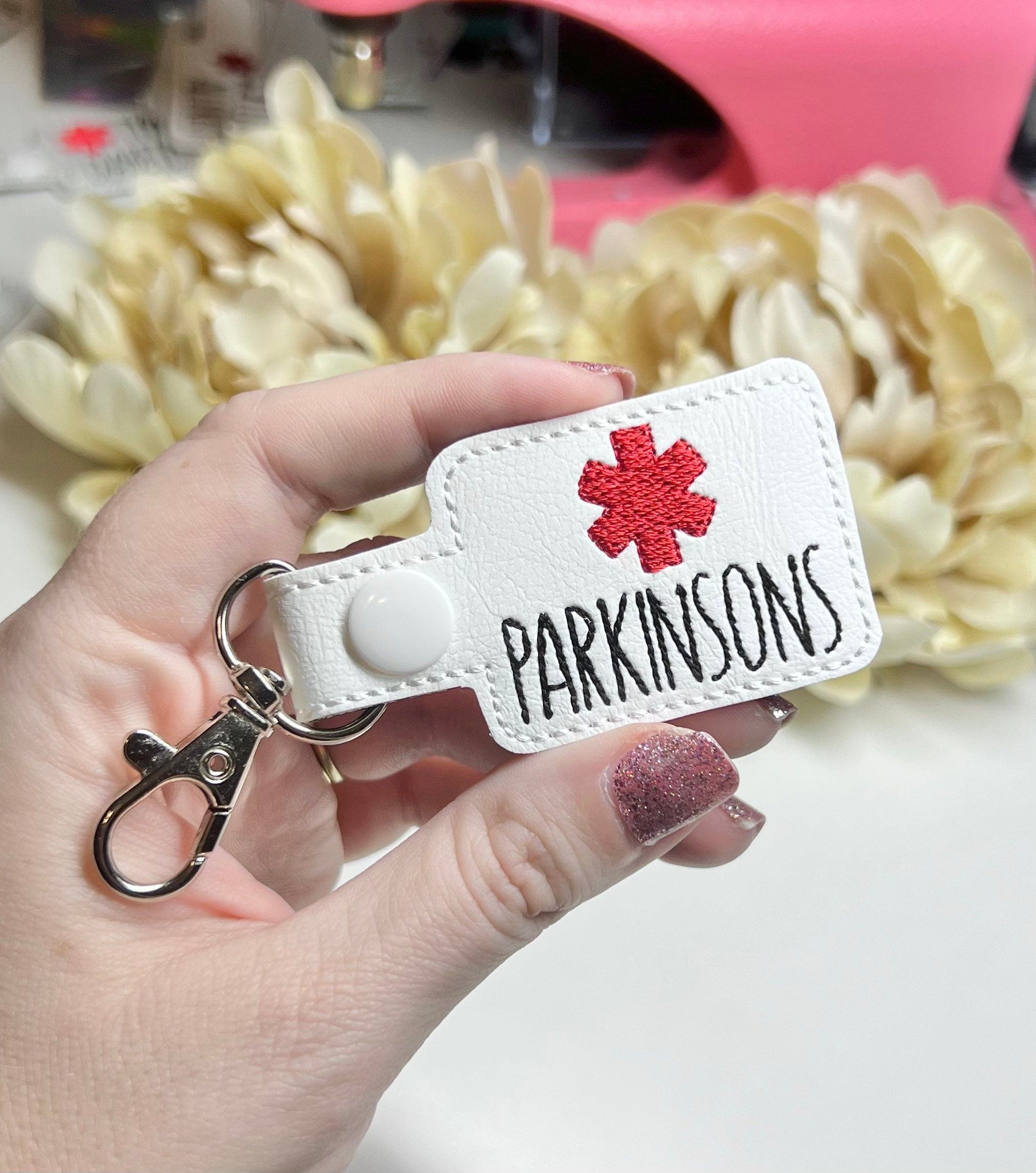 Parkinson’s medical awareness Keychain Snap Tab-Charming Little Stitches