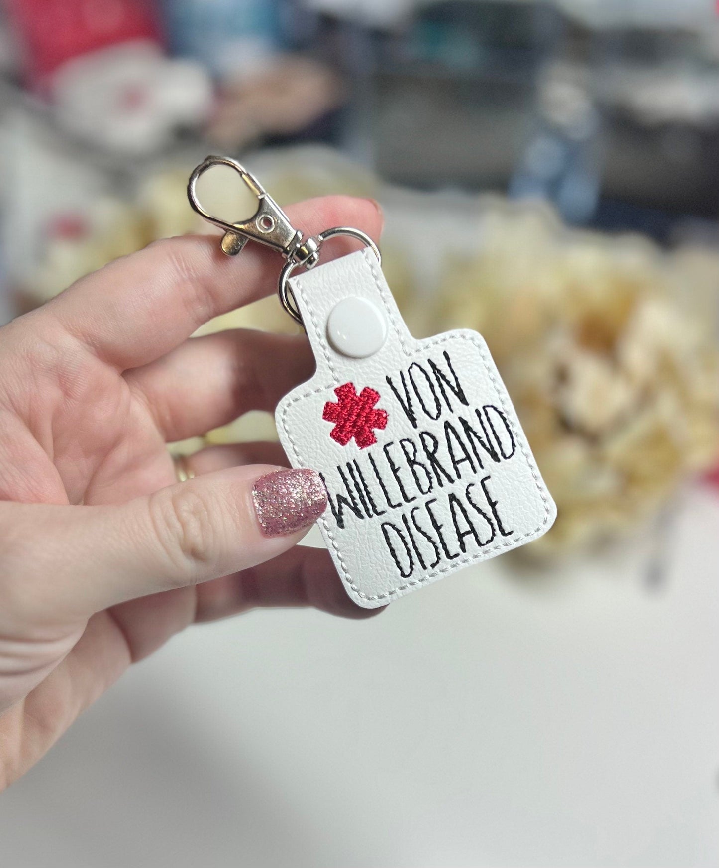 Von Willebrand Disease Medical Awareness Keychain Snap Tab-Charming Little Stitches