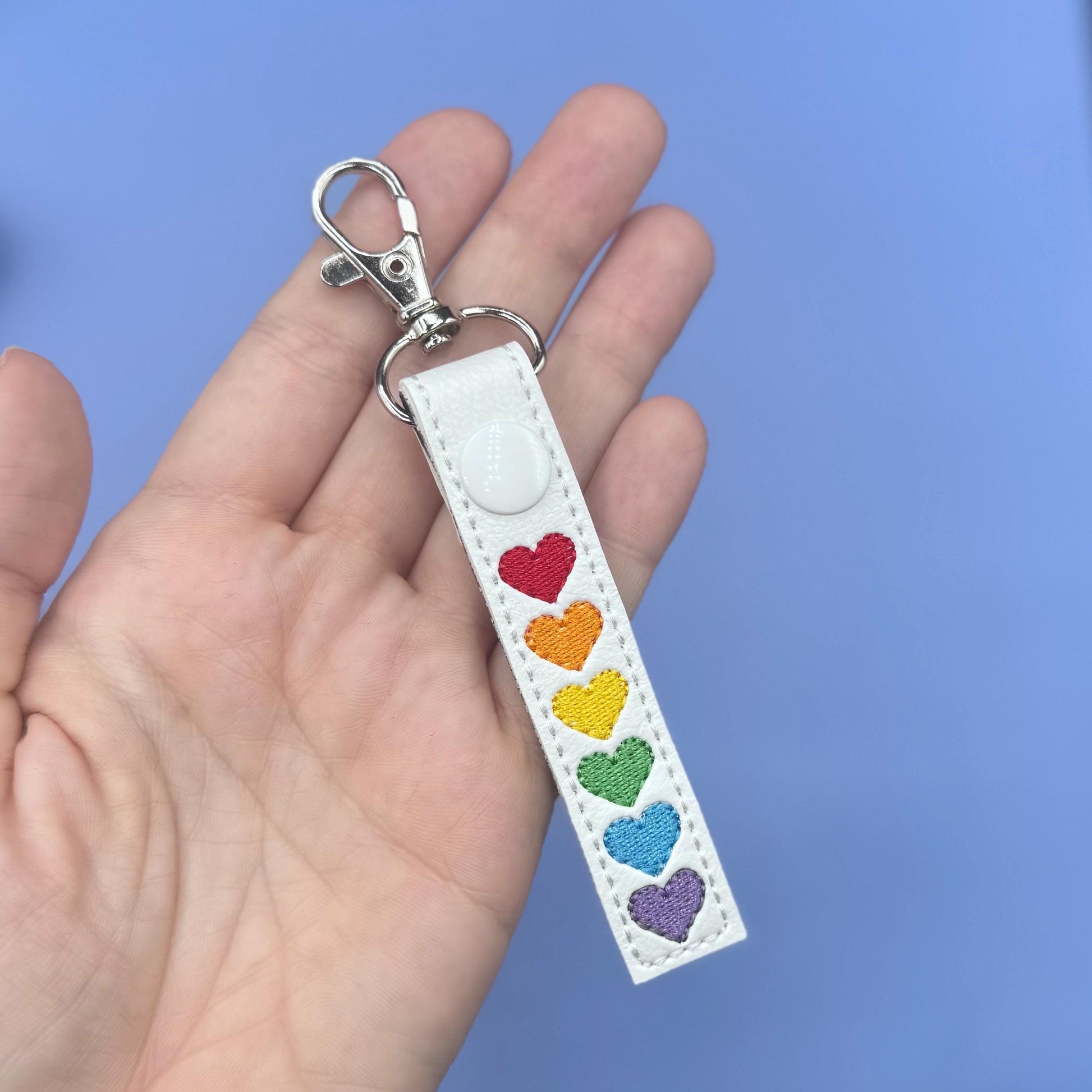 Rainbow Hearts Skinny Snap Tab Keychain Pride 2022-Charming Little Stitches