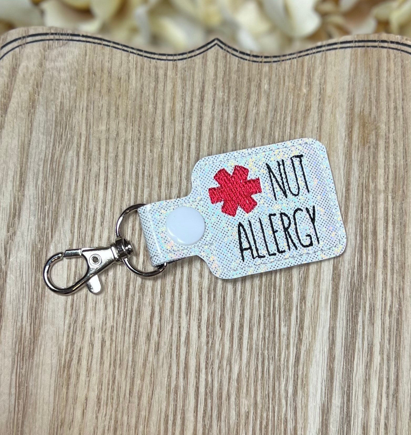 Nuts Allergy Awareness Tag Snap Tab Keychain-Charming Little Stitches