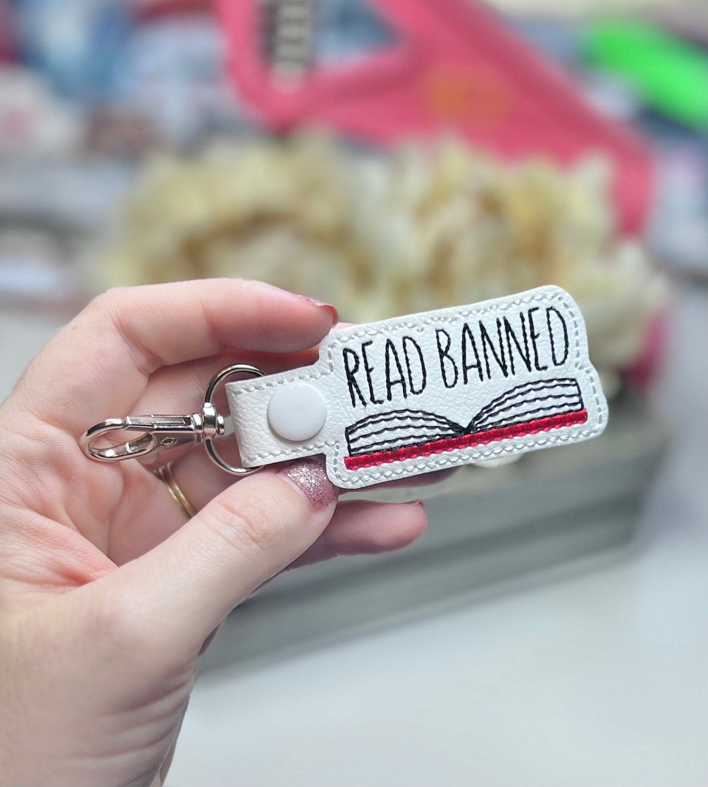 Read Banned Books Keychain Snap Tab-Charming Little Stitches