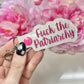 Fuck the Patriarchy Keychain Embroidered WHITE vinyl and Glimmer-Charming Little Stitches