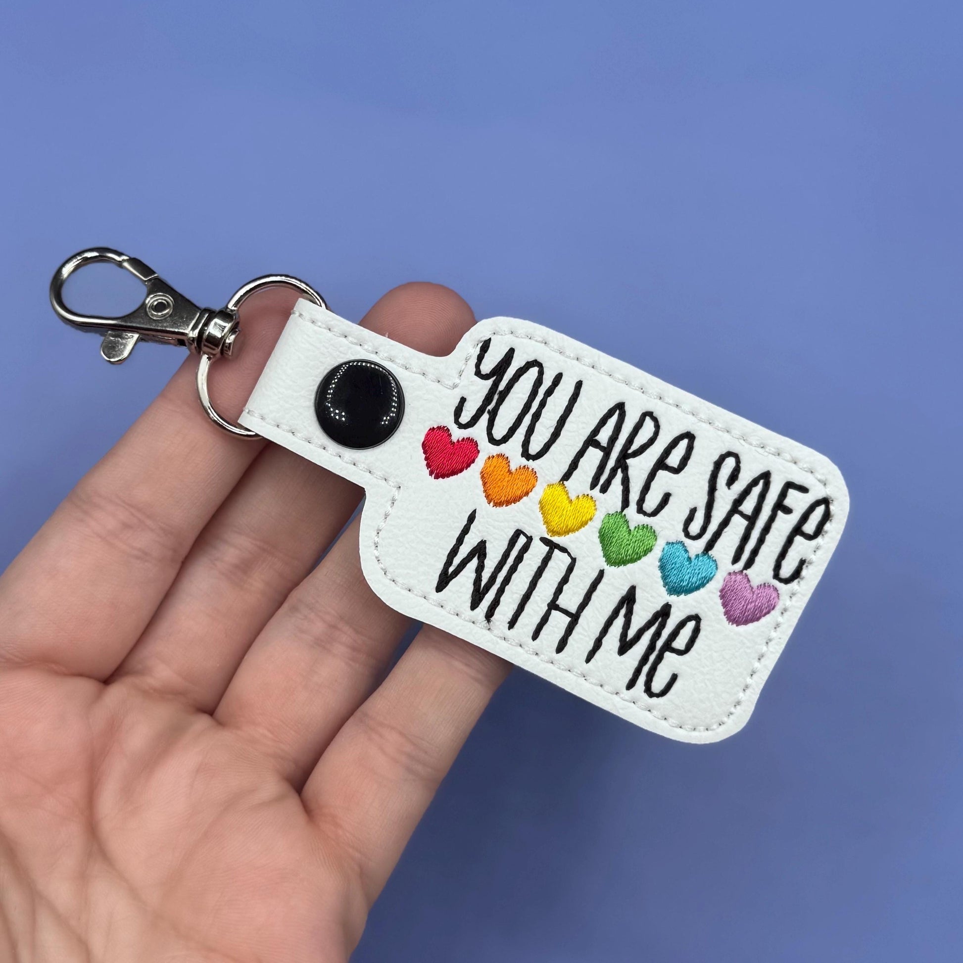 You Are Safe With Me Rainbow Hearts Keychain Tag Lanyard-Charming Little Stitches