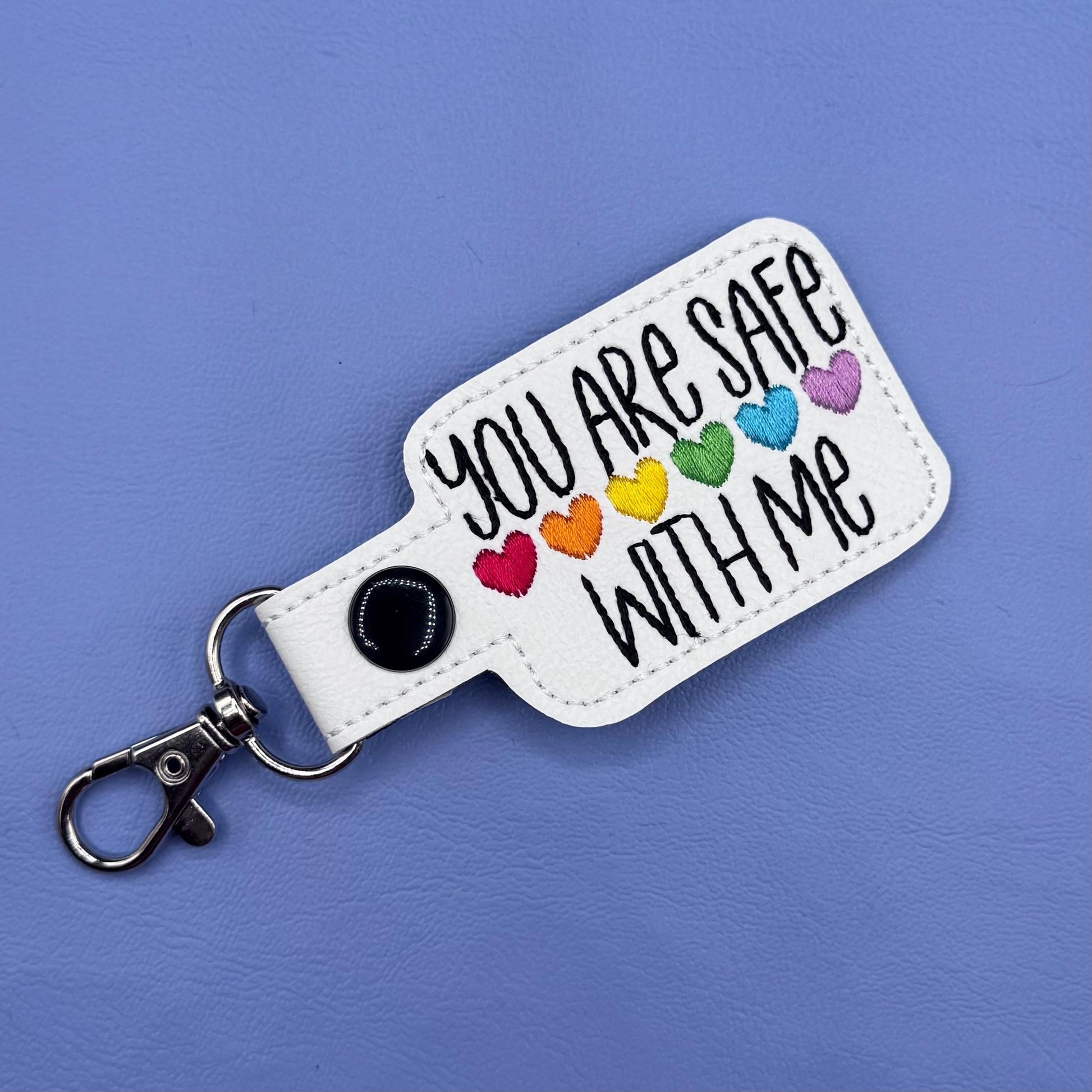 You Are Safe With Me Rainbow Hearts Keychain Tag Lanyard-Charming Little Stitches