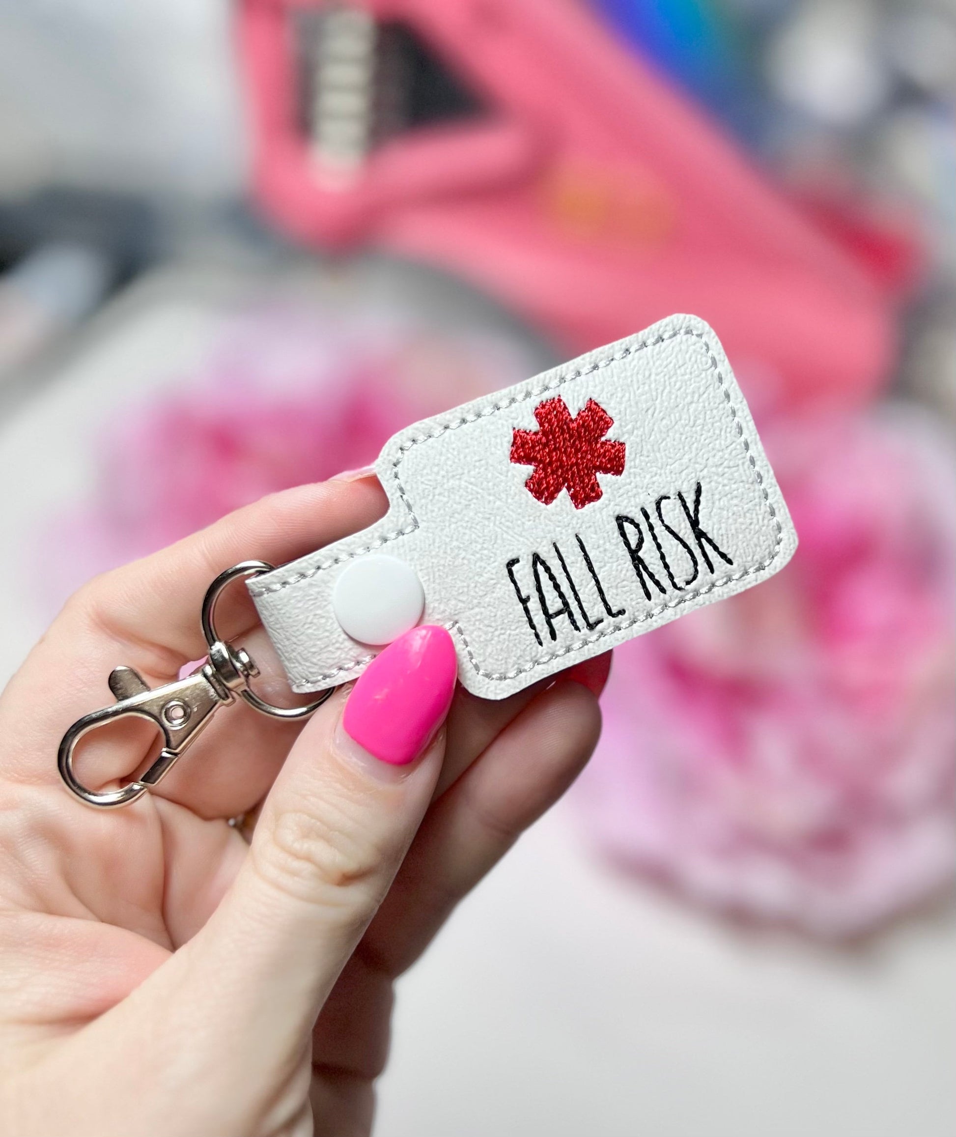 Fall Risk Medical Awareness Tag Keychain-Charming Little Stitches