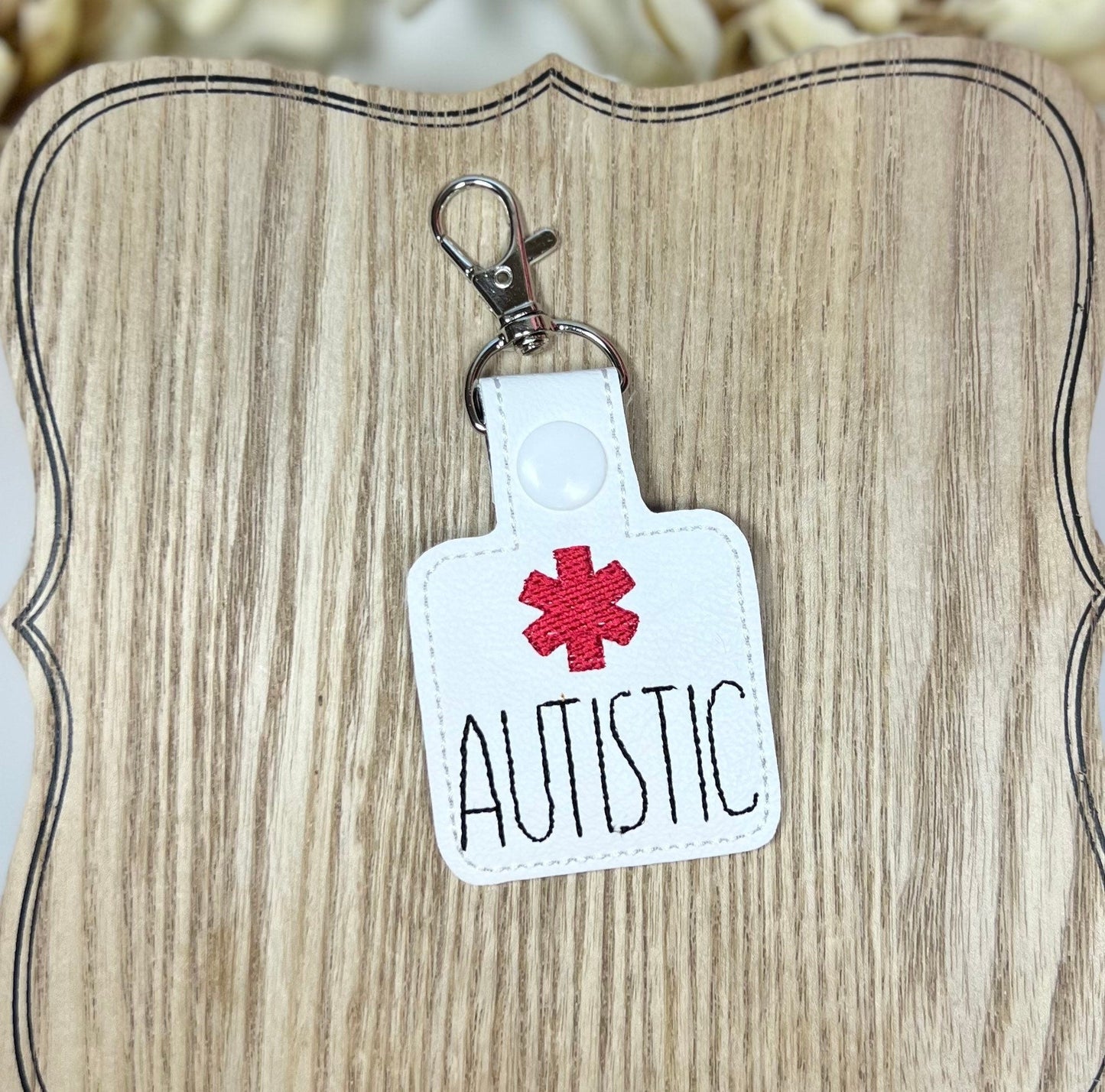Autistic Medical Awareness Tag autistic Snap Tab Keychain-Charming Little Stitches