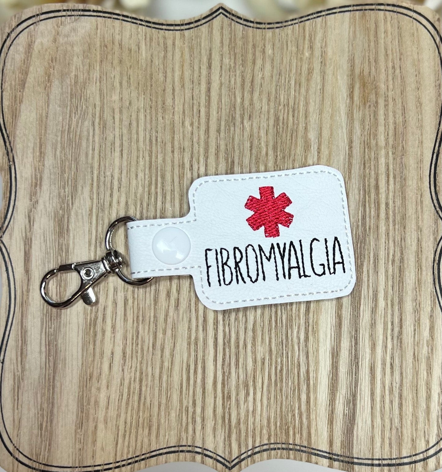 Fibromyalgia Medical Awareness Snap Tab Keychain-Charming Little Stitches