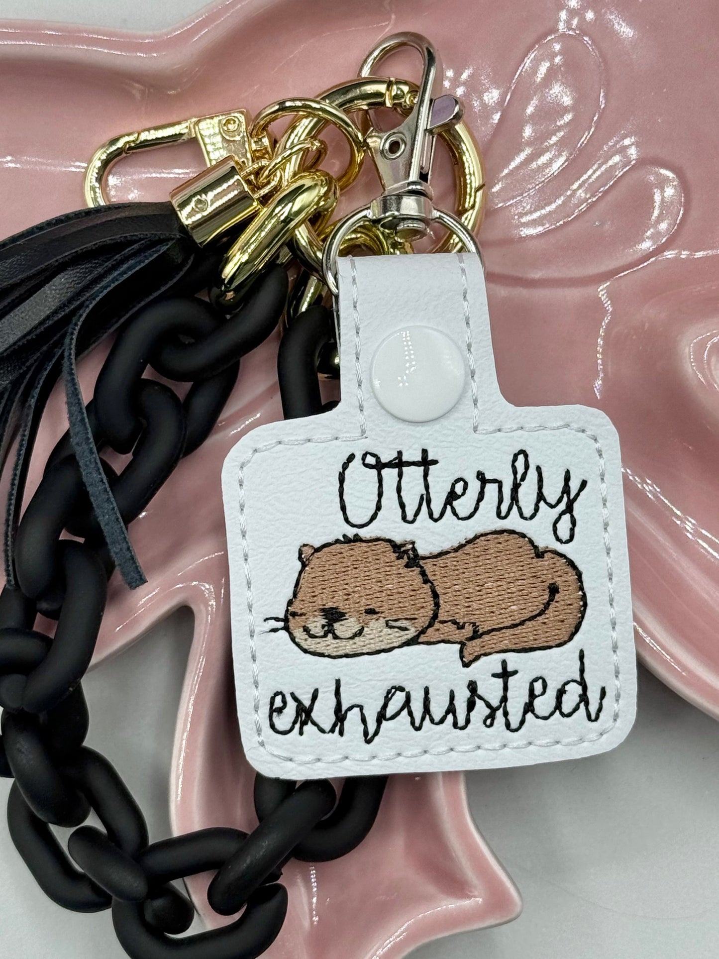 Otterly Exhausted Otter Keychain-Charming Little Stitches