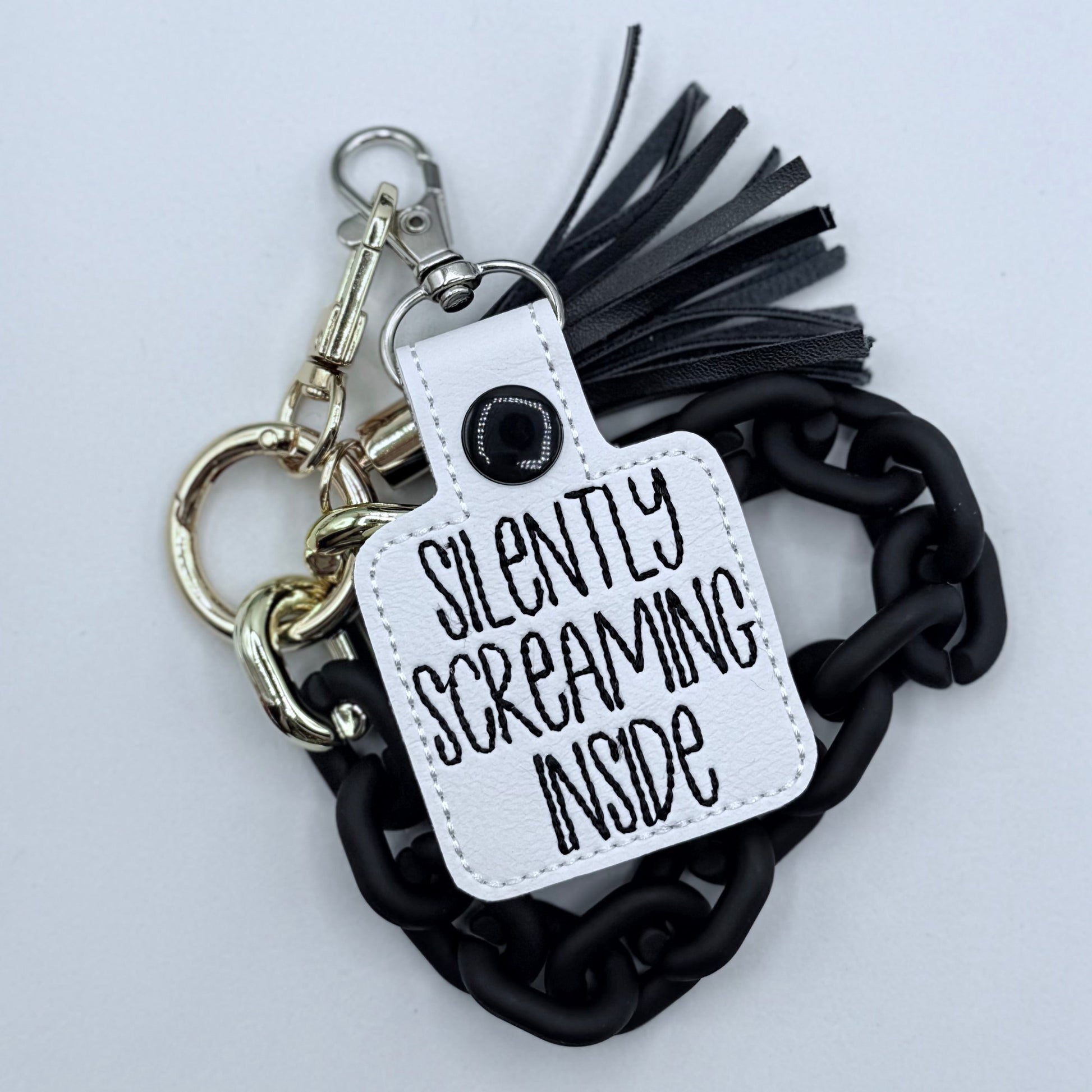 Silently Screaming Inside keychain-Charming Little Stitches