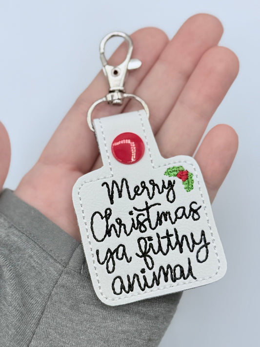 Merry Christmas Sarcasm filthy animal keychain-Charming Little Stitches