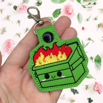 Happy Little Dumpster Fire keychain tag