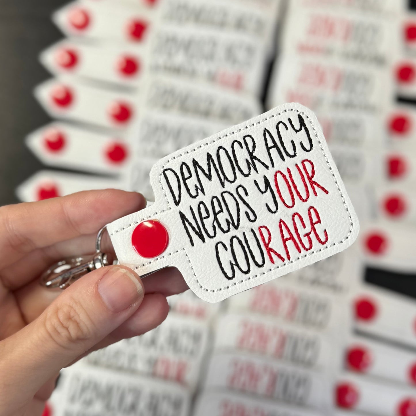 Democracy needs your courage our rage keychain