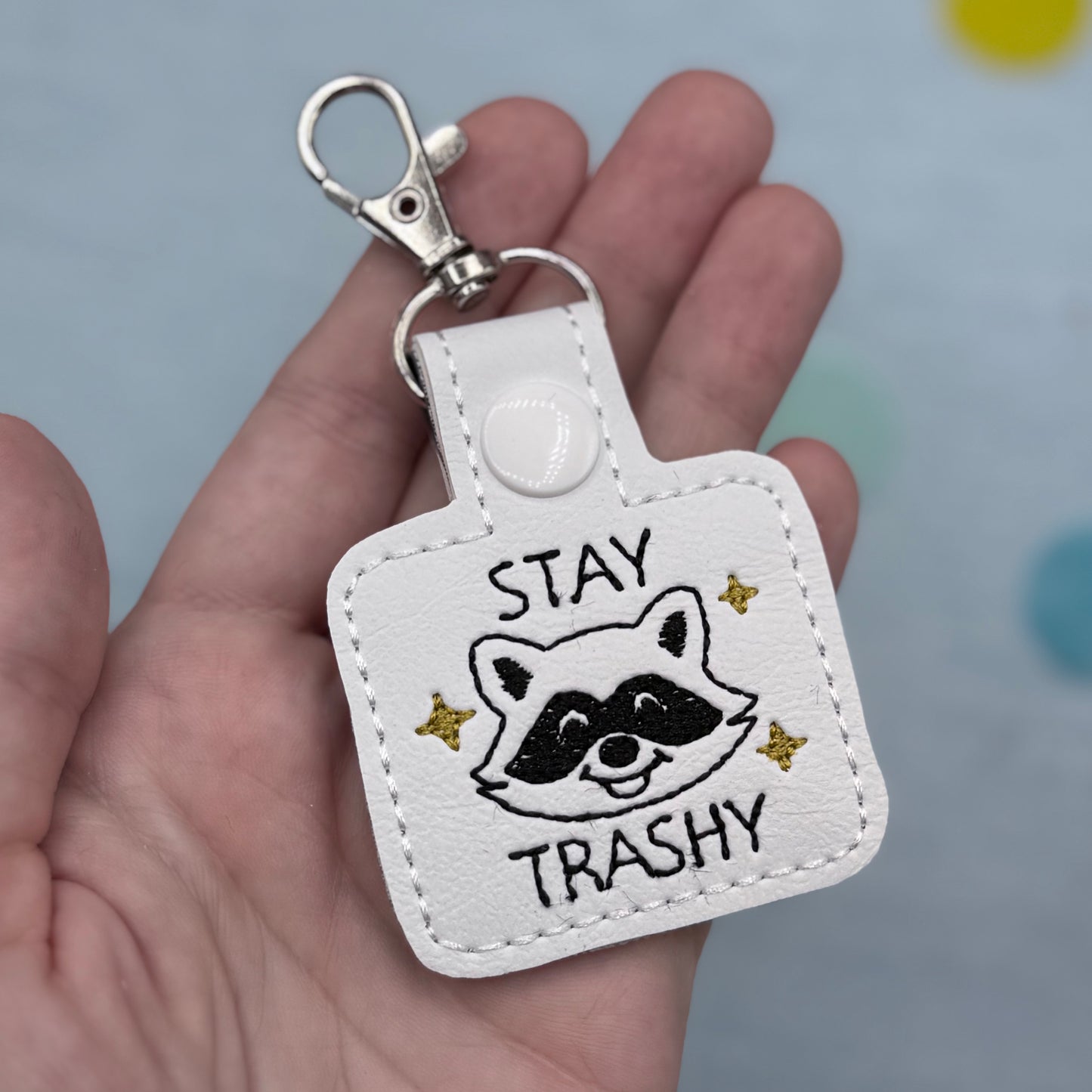 Stay Trashy Raccoon Keychain