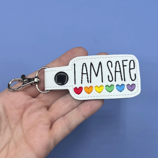 I AM SAFE keychain rainbow hearts-Charming Little Stitches